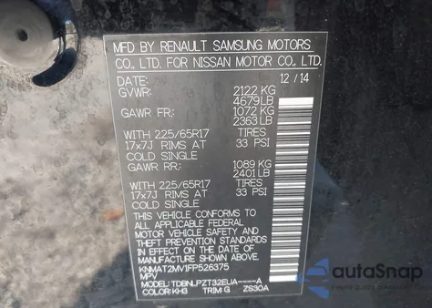 2015 Nissan Rogue S z USA, uszkodzony, nr VIN KNMAT2MV1FP526375